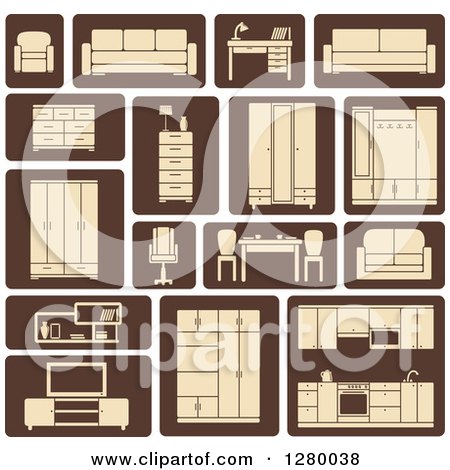 Clipart of Tan and Brown Household Furniture Icons - Royalty Free Vector Illustration by Vector Tradition SM