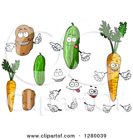Clipart of Potato, Cucumber and Carrot Characters with Hands and Faces - Royalty Free Vector Illustration by Vector Tradition SM