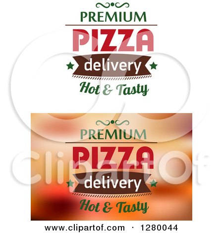 Clipart of Premium Pizza Delivery Hot and Tasty Text Designs - Royalty Free Vector Illustration by Vector Tradition SM
