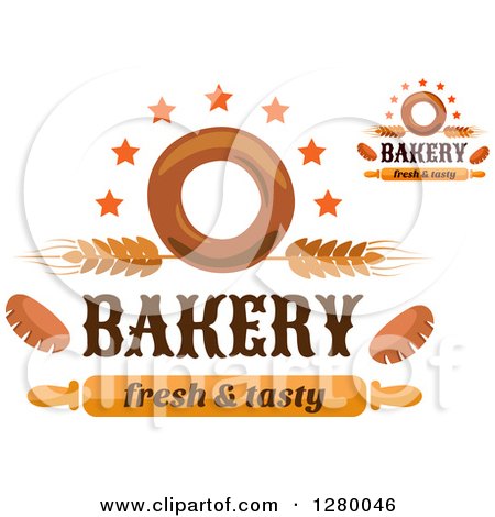 Clipart of Bagel, Wheat, Star and Rolling Pin Bakery Fresh and Tasy Designs - Royalty Free Vector Illustration by Vector Tradition SM