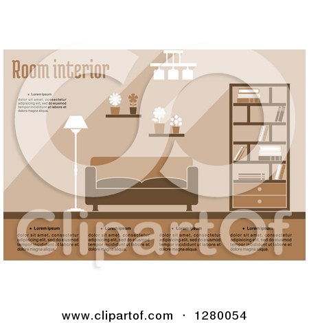 Clipart of a Brown and Tan Living Room with Sample Text - Royalty Free Vector Illustration by Vector Tradition SM