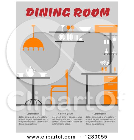 Clipart of a Dining Room Interior with Sample Text - Royalty Free Vector Illustration by Vector Tradition SM