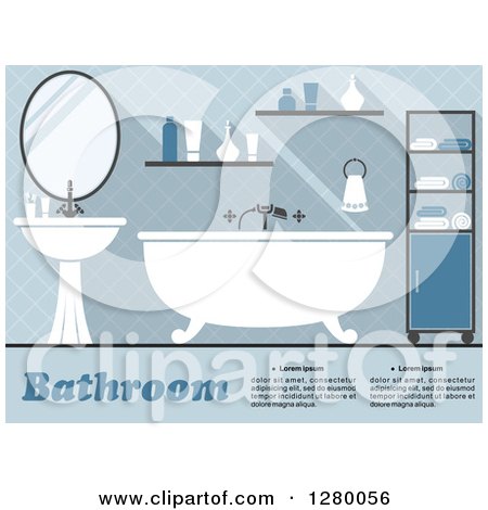 Clipart of a Blue Bathroom Interior with a Tub and Sink - Royalty Free Vector Illustration by Vector Tradition SM