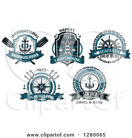 Clipart of Nautical Paddle, Anchor, Lighthouse, Helm, Compass and Text Designs - Royalty Free Vector Illustration by Vector Tradition SM