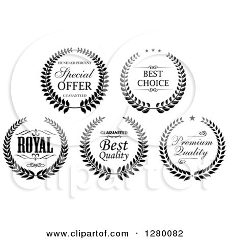 Clipart of Black and White Wreath Quality Labels - Royalty Free Vector Illustration by Vector Tradition SM