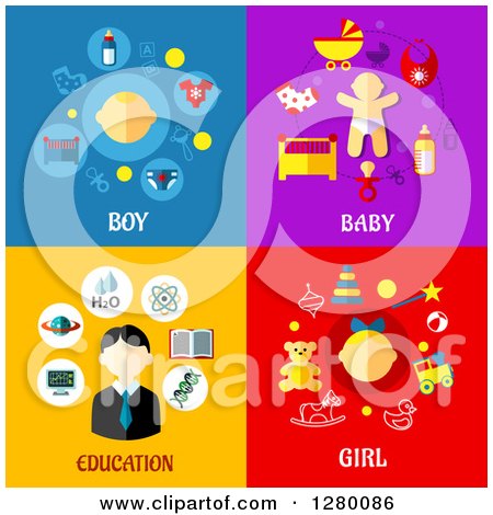 Clipart of Boy, Baby, Education and Girl Designs with Text - Royalty Free Vector Illustration by Vector Tradition SM