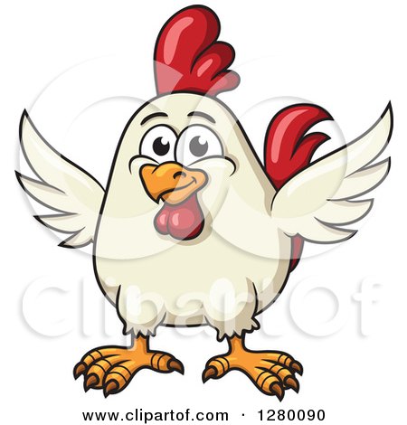 Clipart of a Happy White Cartoon Chicken over Farm Text - Royalty Free Vector Illustration by Vector Tradition SM