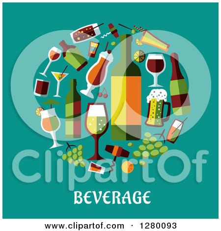 Clipart of Beverages with Text on Turquoise - Royalty Free Vector Illustration by Vector Tradition SM