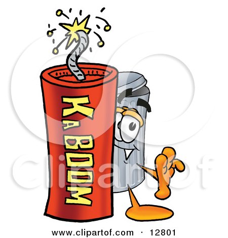 Clipart Picture of a Garbage Can Mascot Cartoon Character Standing With a Lit Stick of Dynamite by Mascot Junction