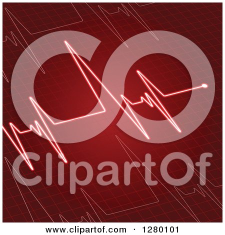 Clipart of a Red Electrocardiogram Heart Beat Background - Royalty Free Vector Illustration by Vector Tradition SM
