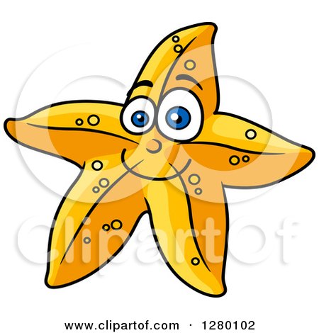 Clipart of a Happy Yellow Cartoon Starfish with Blue Eyes - Royalty Free Vector Illustration by Vector Tradition SM