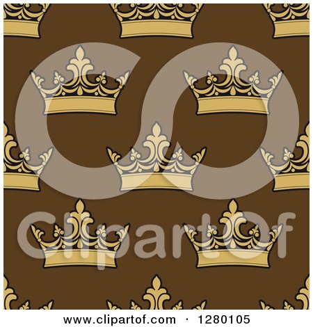 Clipart of a Seamless Background Pattern of Crowns on Brown - Royalty Free Vector Illustration by Vector Tradition SM