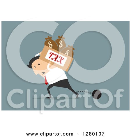Clipart of a Chained Businessman Carrying Tax on His Back - Royalty Free Vector Illustration by Vector Tradition SM