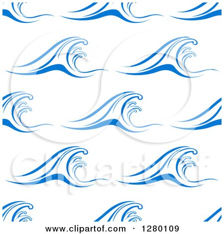 Clipart of a Seamless Background Design Pattern of Tall Blue Ocean Waves on White - Royalty Free Vector Illustration by Vector Tradition SM