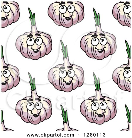 Clipart of a Seamless Background Design Pattern of Smiling Garlic Characters - Royalty Free Vector Illustration by Vector Tradition SM