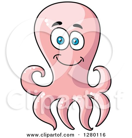 Clipart of a Cute Cartoon Pink Octopus - Royalty Free Vector Illustration by Vector Tradition SM