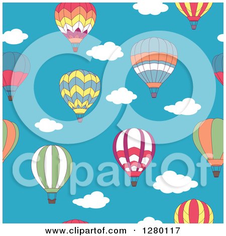 Clipart of a Seamless Background Pattern Design of Hot Air Balloons and Sky - Royalty Free Vector Illustration by Vector Tradition SM