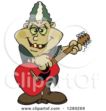Clipart of a Bride of Frankenstein Playing an Acoustic Guitar - Royalty Free Vector Illustration by Dennis Holmes Designs