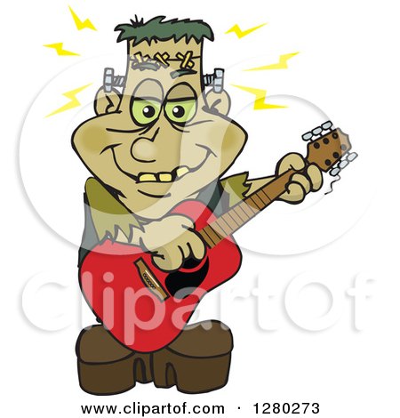 Clipart of a Happy Frankenstein Playing an Acoustic Guitar - Royalty Free Vector Illustration by Dennis Holmes Designs