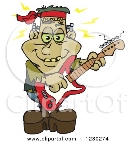 Clipart of a Happy Frankenstein Playing an Electric Guitar - Royalty Free Vector Illustration by Dennis Holmes Designs