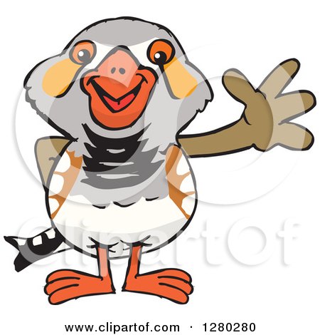 Clipart of a Happy Zebra Finch Bird Waving - Royalty Free Vector Illustration by Dennis Holmes Designs