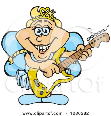 Clipart of a Happy Fairy Playing an Electric Guitar - Royalty Free Vector Illustration by Dennis Holmes Designs