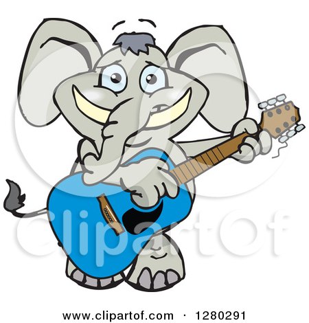 Clipart of a Happy Elephant Playing an Acoustic Guitar - Royalty Free Vector Illustration by Dennis Holmes Designs