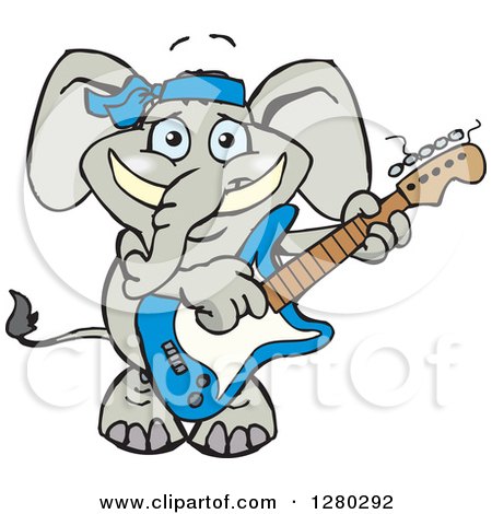 Clipart of a Happy Elephant Playing an Electric Guitar - Royalty Free Vector Illustration by Dennis Holmes Designs