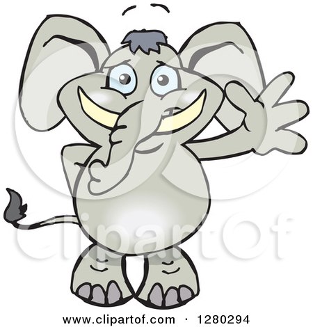 Clipart of a Happy Gray Elephant Standing and Waving - Royalty Free Vector Illustration by Dennis Holmes Designs