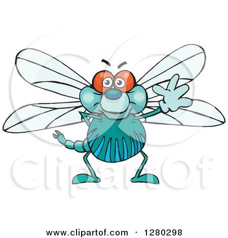 Clipart of a Friendly Waving Dragonfly - Royalty Free Vector Illustration by Dennis Holmes Designs