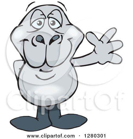 Clipart of a Happy Dugong Standing and Waving - Royalty Free Vector Illustration by Dennis Holmes Designs