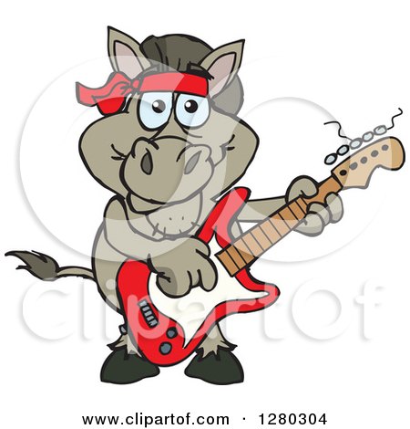 Clipart of a Happy Donkey Playing an Electric Guitar - Royalty Free Vector Illustration by Dennis Holmes Designs