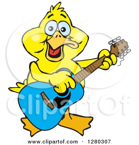 Clipart of a Happy Yellow Duck Playing an Acoustic Guitar - Royalty Free Vector Illustration by Dennis Holmes Designs