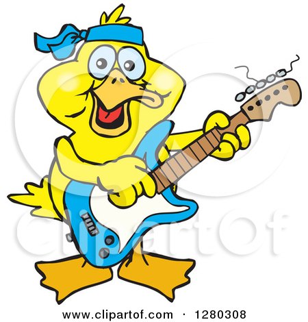 Clipart of a Happy Yellow Duck Playing an Electric Guitar - Royalty Free Vector Illustration by Dennis Holmes Designs