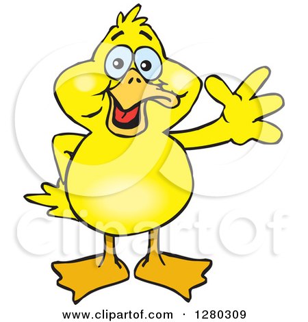 Clipart of a Happy Yellow Duck Waving - Royalty Free Vector Illustration by Dennis Holmes Designs