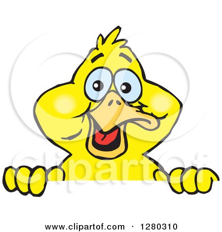 Clipart of a Happy Yellow Duck Peeking over a Sign - Royalty Free Vector Illustration by Dennis Holmes Designs