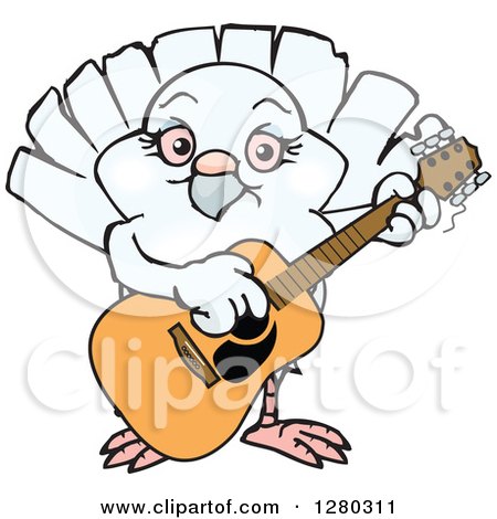 Clipart of a Happy Dove Playing an Acoustic Guitar - Royalty Free Vector Illustration by Dennis Holmes Designs