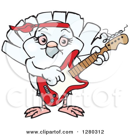 Clipart of a Happy Dove Playing an Electric Guitar - Royalty Free Vector Illustration by Dennis Holmes Designs