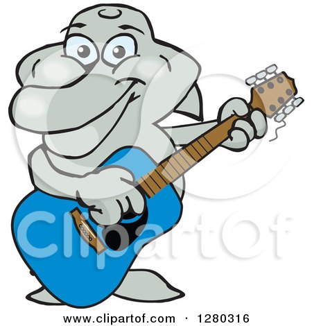 Clipart of a Happy Dolphin Playing an Acoustic Guitar - Royalty Free Vector Illustration by Dennis Holmes Designs