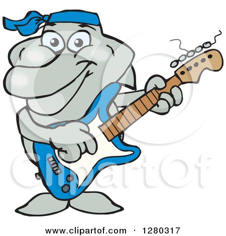 Clipart of a Happy Dolphin Playing an Electric Guitar - Royalty Free Vector Illustration by Dennis Holmes Designs