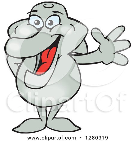 Clipart of a Happy Dolphin Standing and Waving - Royalty Free Vector Illustration by Dennis Holmes Designs