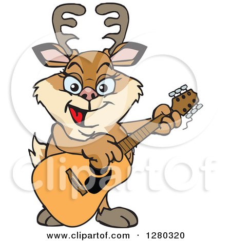 Clipart of a Happy Doe Deer Playing an Acoustic Guitar - Royalty Free Vector Illustration by Dennis Holmes Designs