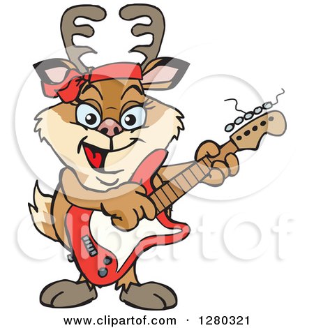Clipart of a Happy Doe Deer Playing an Electric Guitar - Royalty Free Vector Illustration by Dennis Holmes Designs