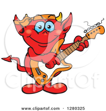 Clipart of a Happy Devil Playing an Electric Guitar - Royalty Free Vector Illustration by Dennis Holmes Designs