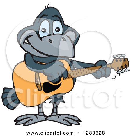 Clipart of a Happy Crow Playing an Acoustic Guitar - Royalty Free Vector Illustration by Dennis Holmes Designs