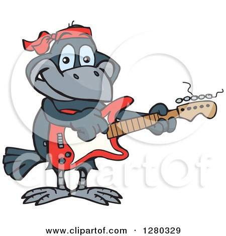 Clipart of a Happy Crow Playing an Electric Guitar - Royalty Free Vector Illustration by Dennis Holmes Designs