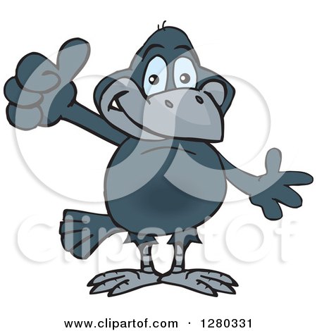 Clipart of a Happy Crow Holding a Thumb up - Royalty Free Vector Illustration by Dennis Holmes Designs