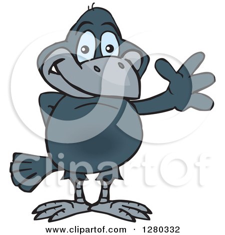 Clipart of a Happy Crow Standing and Waving - Royalty Free Vector Illustration by Dennis Holmes Designs