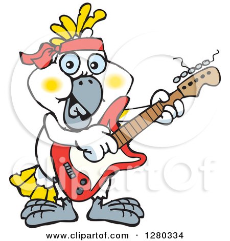 Clipart of a Happy Cockatoo Bird Playing an Electric Guitar - Royalty Free Vector Illustration by Dennis Holmes Designs
