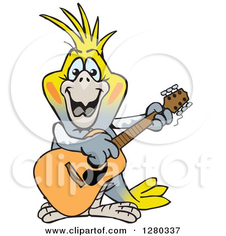 Clipart of a Happy Cockatiel Bird Playing an Acoustic Guitar - Royalty Free Vector Illustration by Dennis Holmes Designs